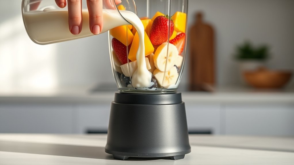 add liquid before blending