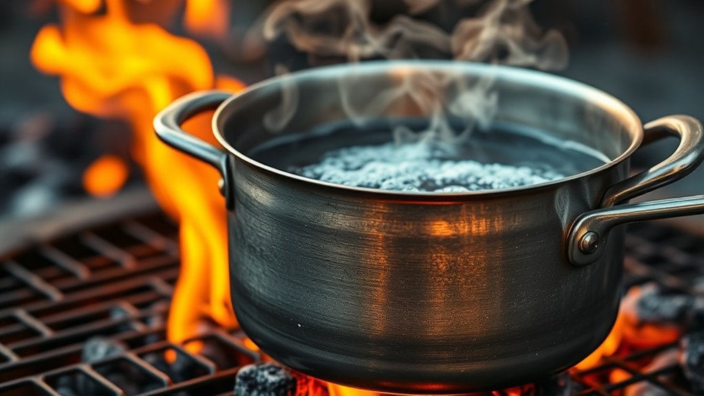 boiling water on grill