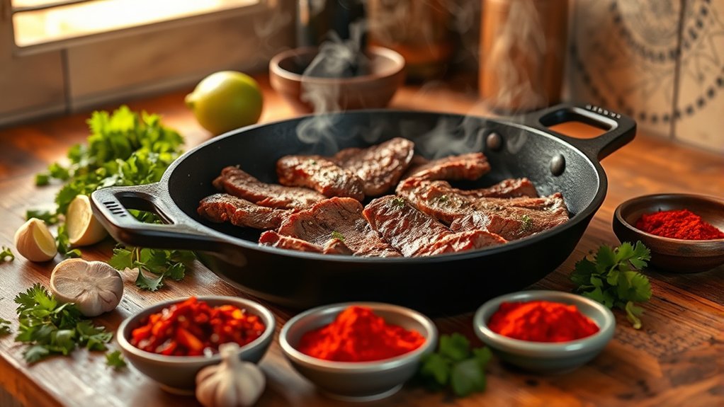 cooked carne asada indoors