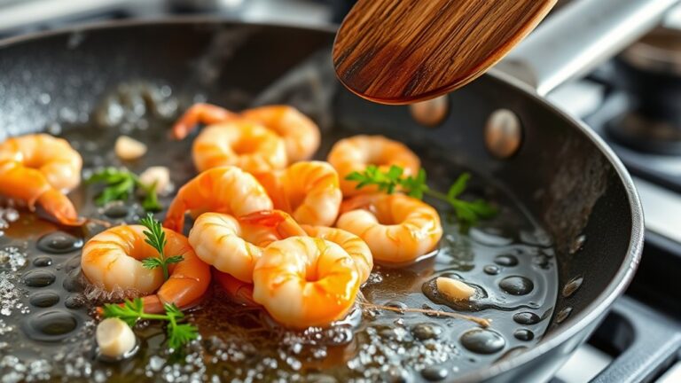 frying shrimp in pan