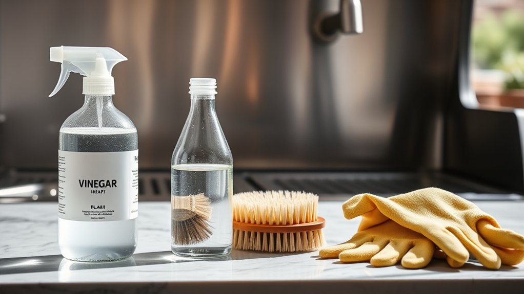 gather vinegar and cleaning tools