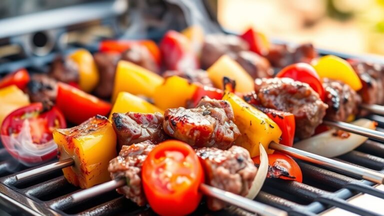 grill colorful meat and vegetables