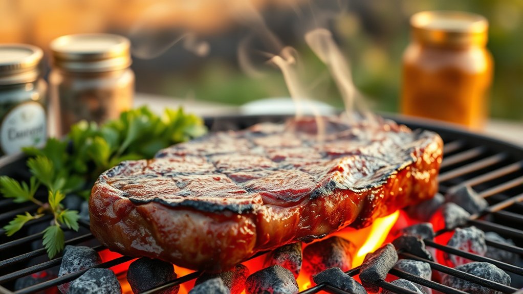 grill steak on charcoal