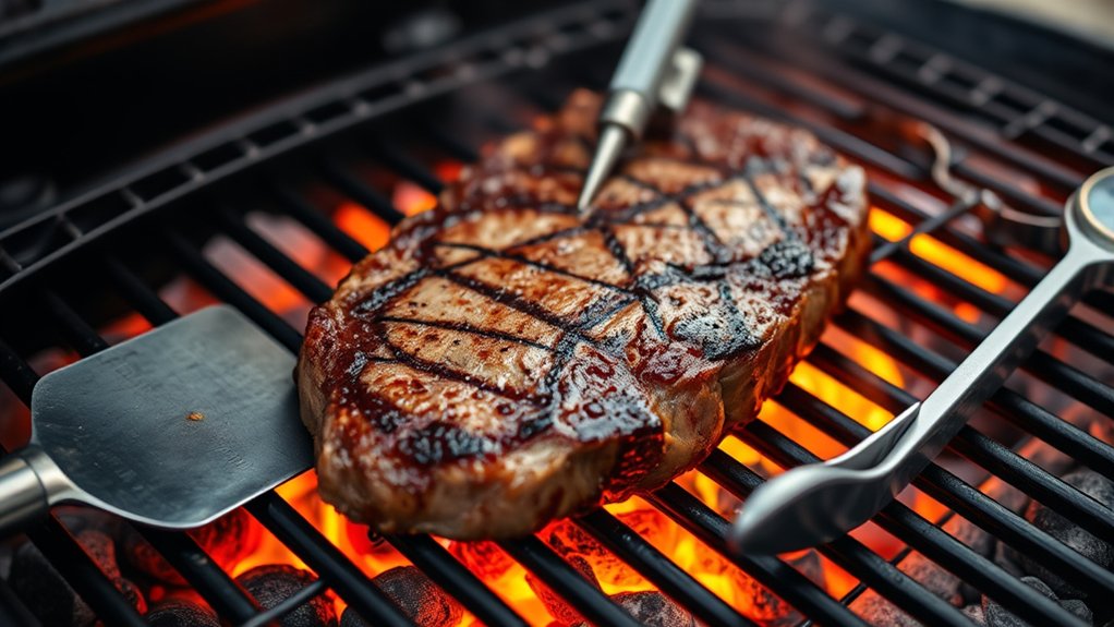 grill tools and thermometer