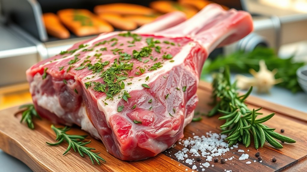 season lamb with herbs