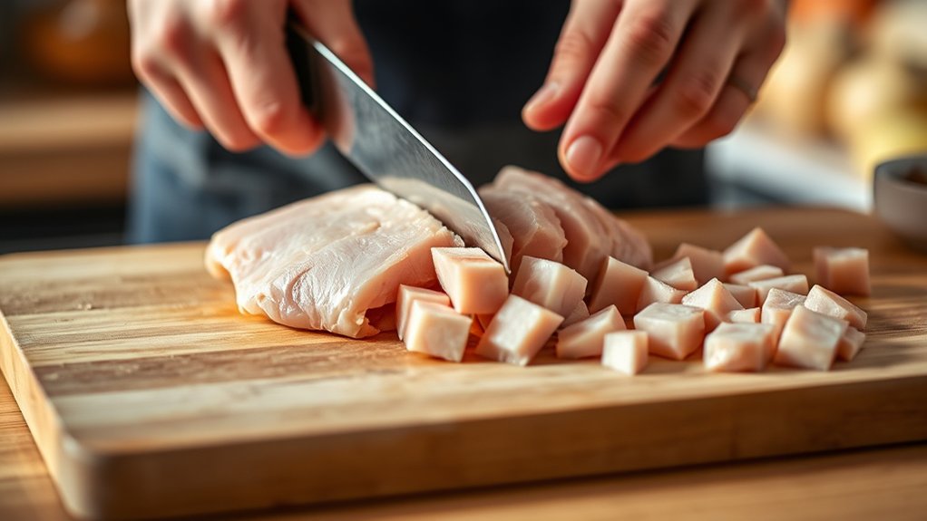 slice chicken into uniform strips